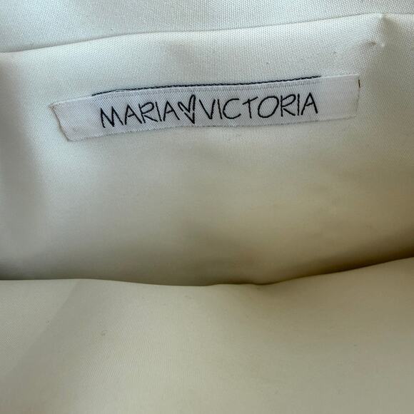 Maria Victoria Beaded Floral Clutch Shoulder Bag Ivory Cream Embellished Floral